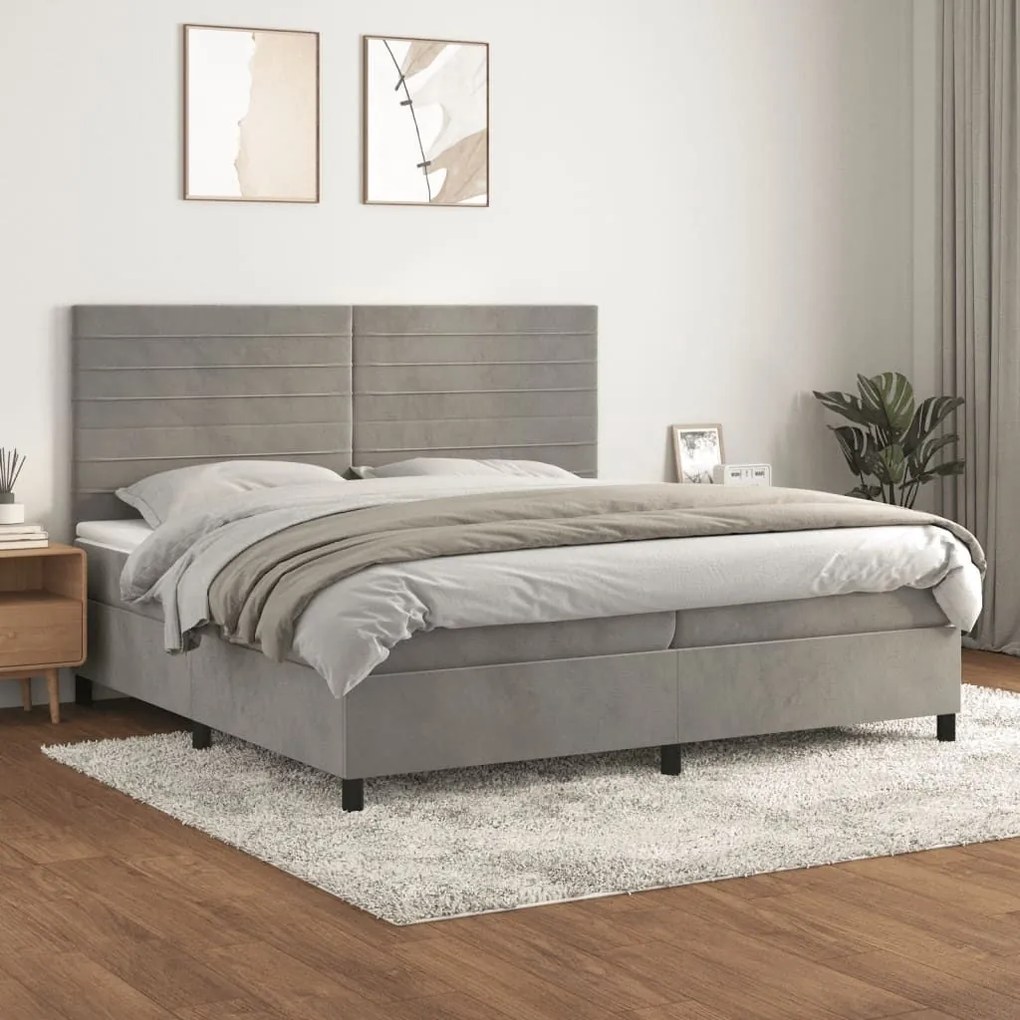 ΚΡΕΒΑΤΙ BOXSPRING ΜΕ ΣΤΡΩΜΑ ΑΝΟΙΧΤΟ ΓΚΡΙ 200X200 ΕΚ. ΒΕΛΟΥΔΙΝΟ 3143103