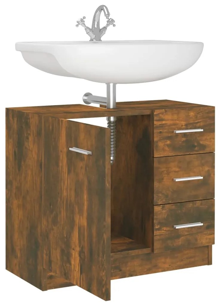 vidaXL Ντουλάπι Νιπτήρα Καπνιστή Δρυς 63 x 30 x 54 εκ. Επεξεργ. Ξύλο