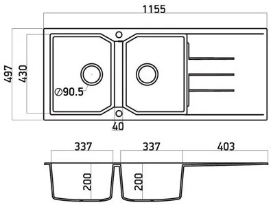 Νεροχύτης Sanitec 116 2B 1D II-Γκρι