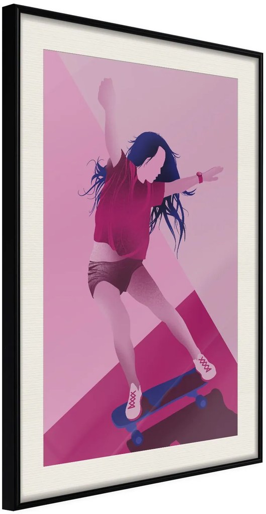 Αφίσα - Girl on a Skateboard - 30x45 - Μαύρο - Με πασπαρτού