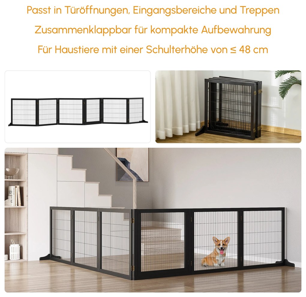 PawHut Πτυσσόμενο φράγμα σκύλου 432 x 36 x 70cm Ξύλο πεύκου Μαύρο
