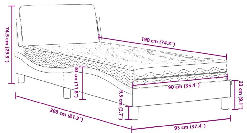 Κρεβάτι με Στρώμα Σκούρο Καφέ 90x190 εκ. Υφασμάτινο - Καφέ