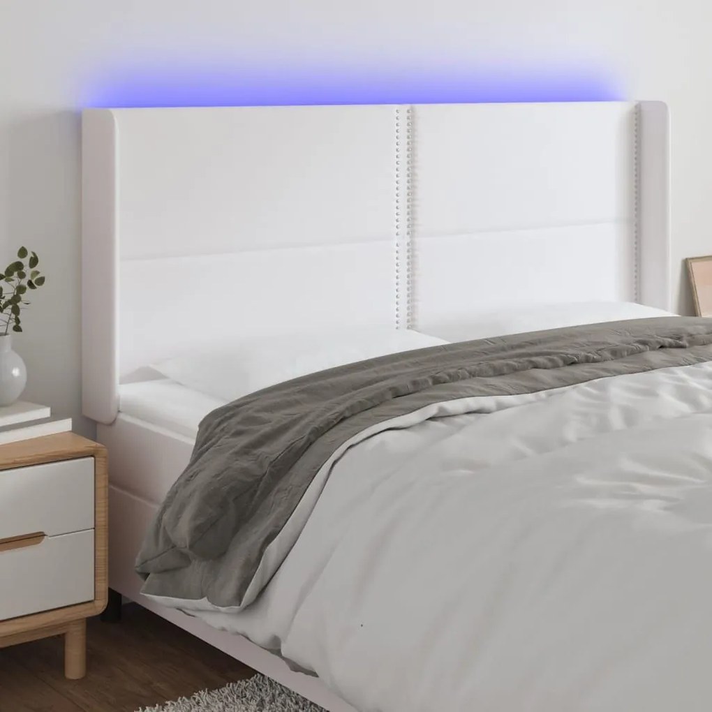 Κεφαλάρι Κρεβατιού LED Λευκό 203x16x118/128 εκ. Συνθετ. Δέρμα 3124017