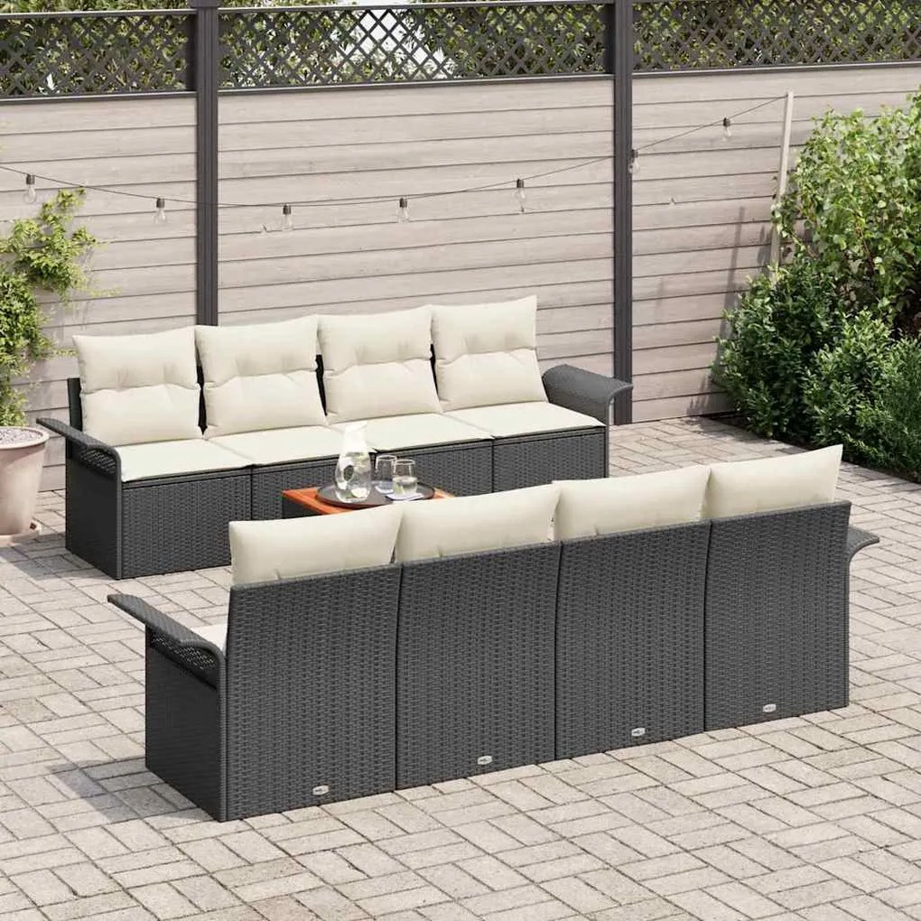 vidaXL Σετ Καναπέ Κήπου με μαξιλάρι 7 pcs Μαύρο, Κρέμα 55 x 55 x 37 εκ