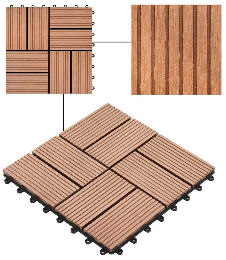 vidaXL Πλακάκια Deck 22 τεμ. Καφέ 30 x 30 εκ. 2 μ² από WPC