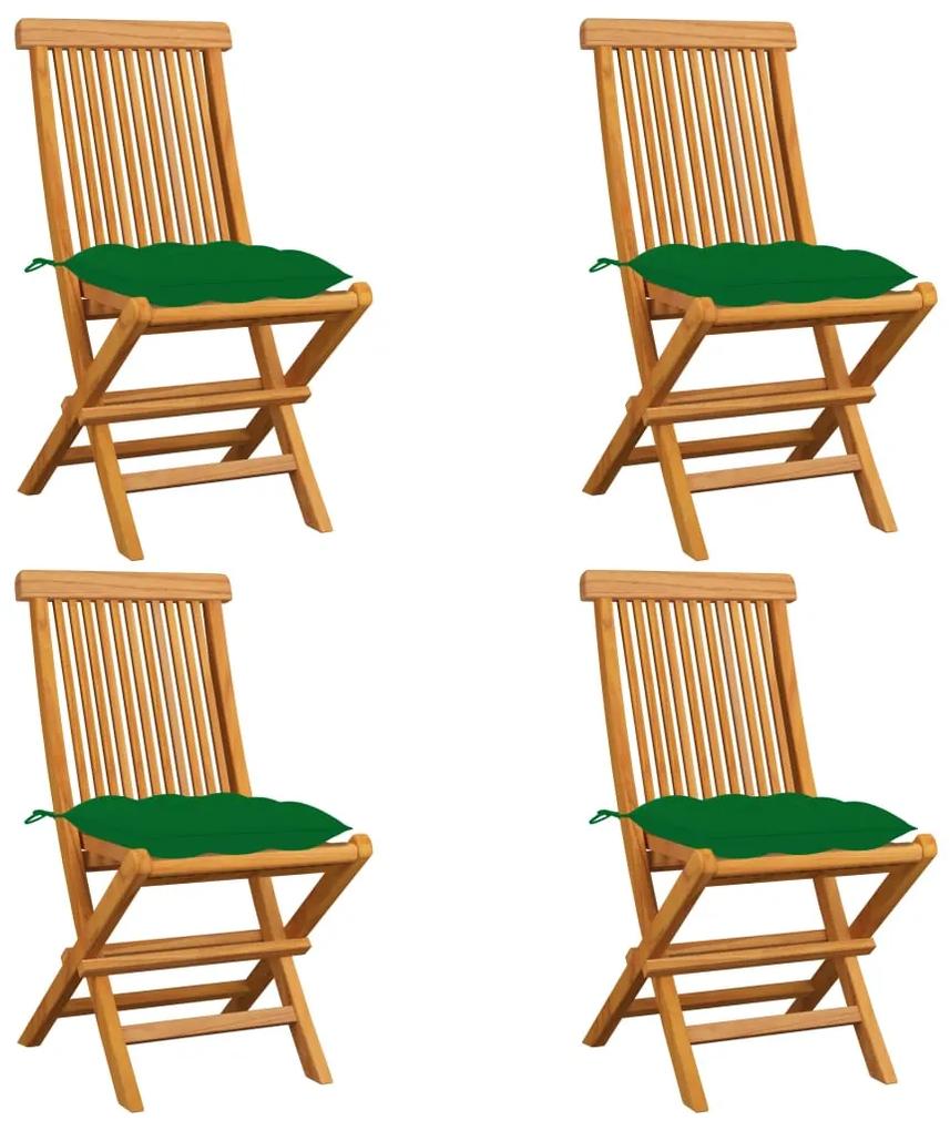 3062588 vidaXL Καρέκλες Κήπου 4 τεμ. από Μασίφ Ξύλο Teak με Πράσινα Μαξιλάρια Πράσινο, 1 Τεμάχιο