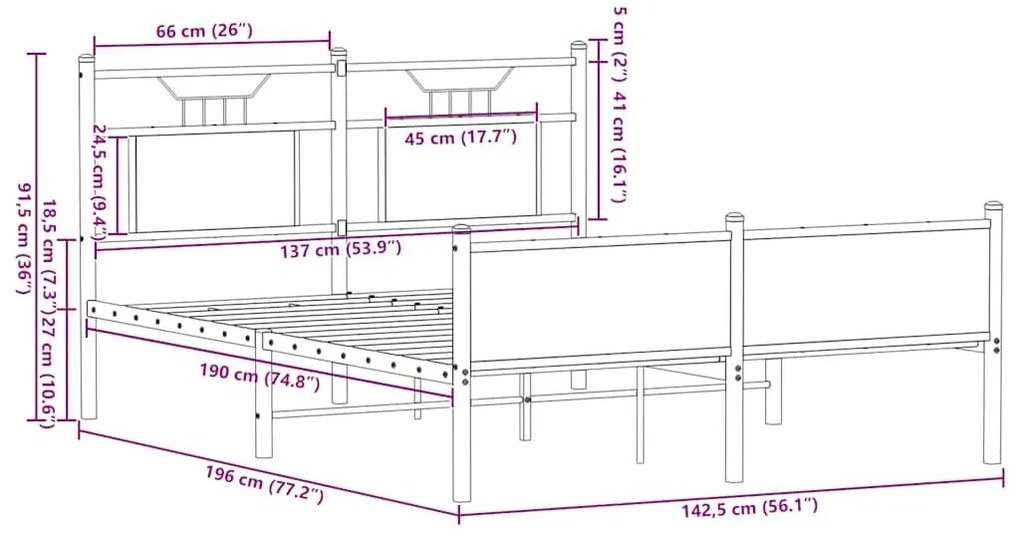 Πλαίσιο Κρεβατιού Χωρ. Στρώμα Sonoma Δρυς 137x190 εκ Επεξ. Ξύλο - Καφέ