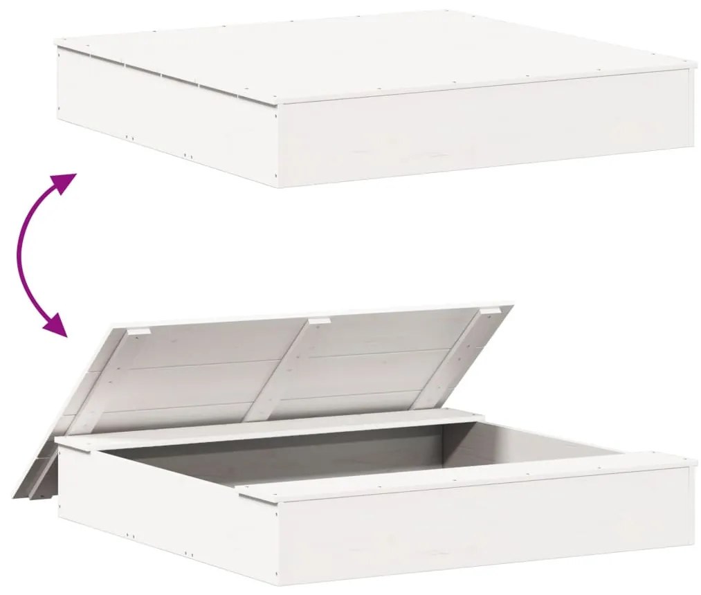 vidaXL Αμμοδόχος με Κάλυμμα Λευκή 111x111x19,5 εκ. Μασίφ Ξύλο Πεύκου