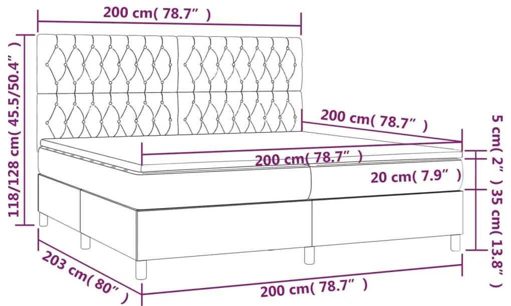 ΚΡΕΒΑΤΙ BOXSPRING ΜΕ ΣΤΡΩΜΑ &amp; LED ΑΝ.ΓΚΡΙ 200X200ΕΚ. ΥΦΑΣΜΑΤΙΝΟ 3135141