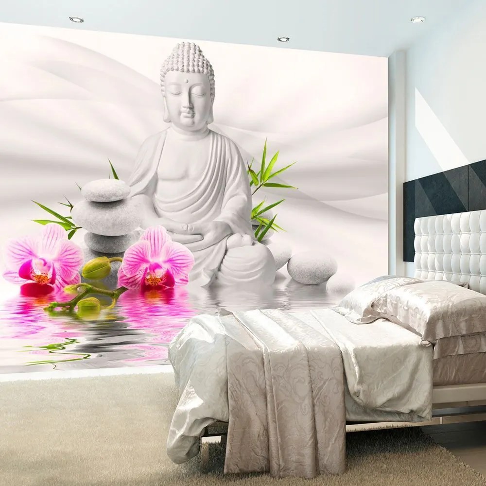 Αυτοκόλλητη φωτοταπετσαρία - Buddha and Orchids - 245x175