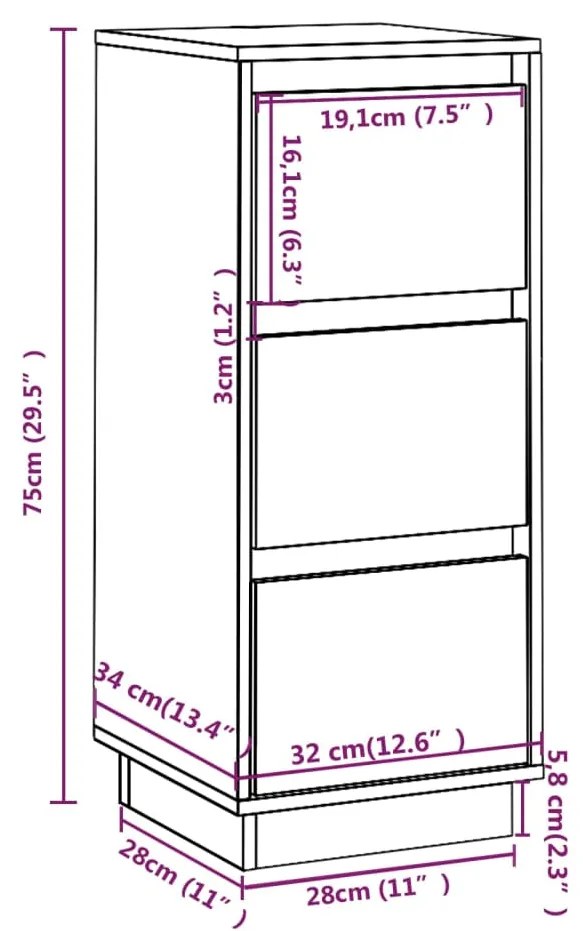 Συρταριέρα Καφέ Μελί 32 x 34 x 75 εκ. από Μασίφ Ξύλο Πεύκου - Καφέ