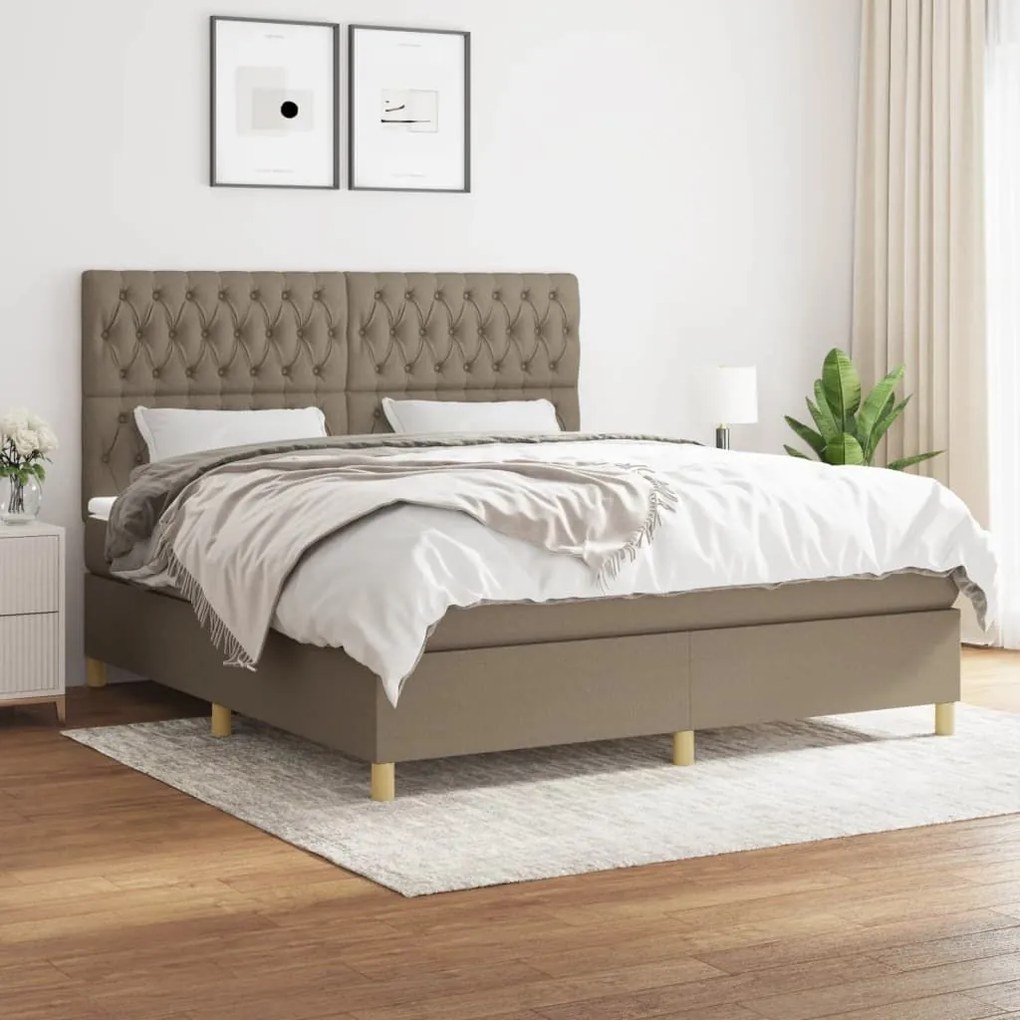 Κρεβάτι Boxspring με Στρώμα Taupe 180x200 εκ. Υφασμάτινο - Μπεζ-Γκρι