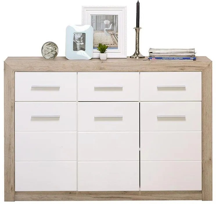 Κομότα - Μπουφές Etna 3K3F Grey Oak - Λευκή Λάκα 133x35x90.5 εκ. 133x35x90.5 εκ.