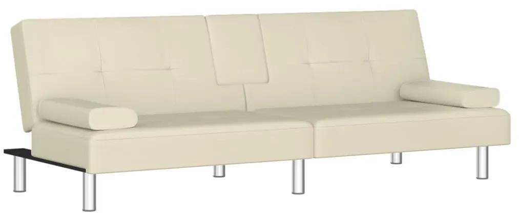 vidaXL Καναπές Κρεβάτι με Ποτηροθήκες Κρεμ από Συνθετικό Δέρμα