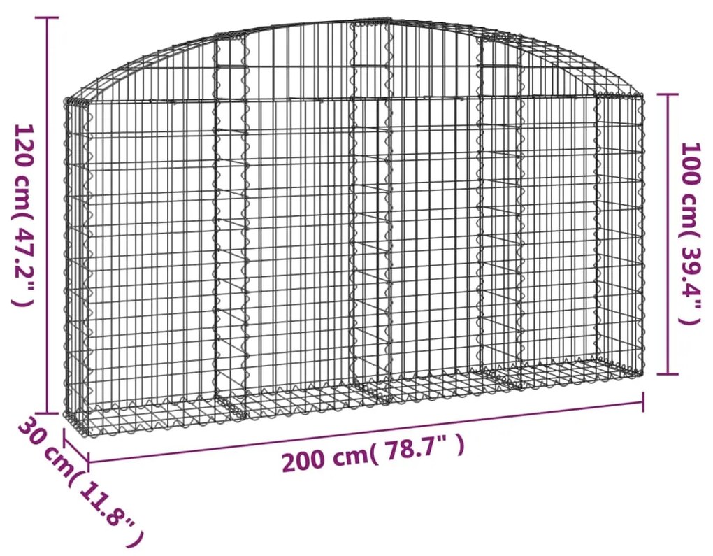 vidaXL Συρματοκιβώτιο Τοξωτό 200x30x100/120εκ. από Γαλβανισμένο Χάλυβα