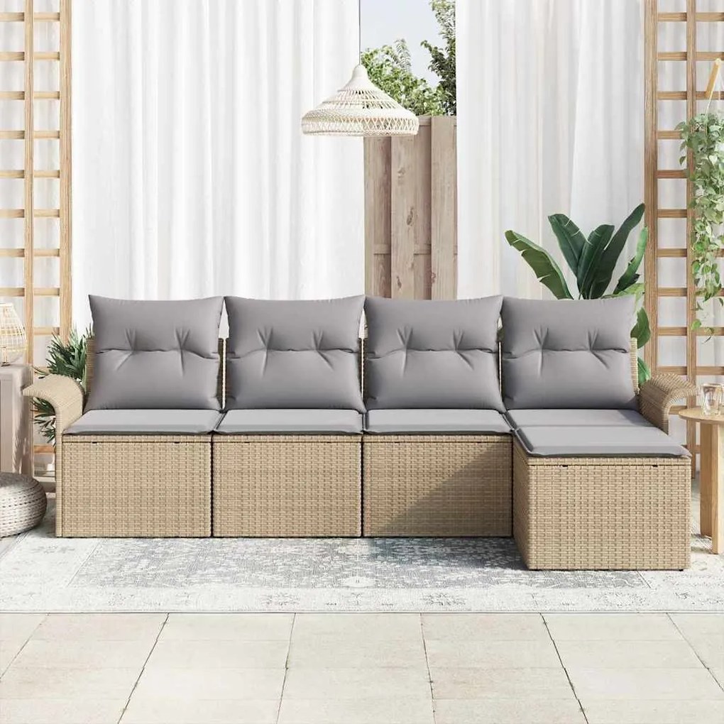 vidaXL Σετ Καναπέ Κήπου με μαξιλάρι 5 pcs Μπεζ Πολυ ράταν