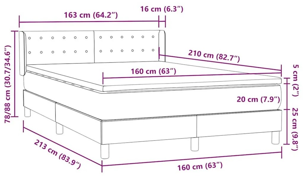 Κρεβάτι Boxspring με Στρώμα Ροζ 160x210 εκ. Βελούδινο - Ροζ