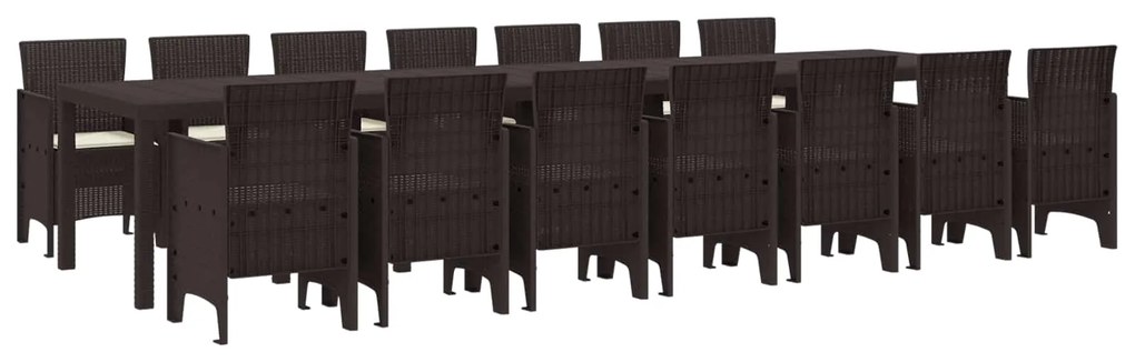 Σετ Τραπεζαρίας Κήπου με Μαξιλάρια με μαξιλάρι 15 pcs Καφέ PP