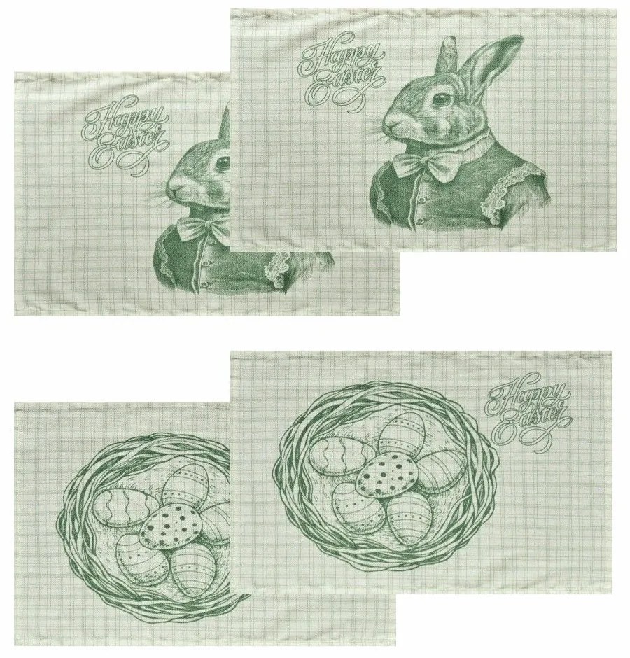 Σουπλά Easter 24 05 (Σετ 4τμχ) Green-Ecru Kentia 33x45cm Cotton-Polyester