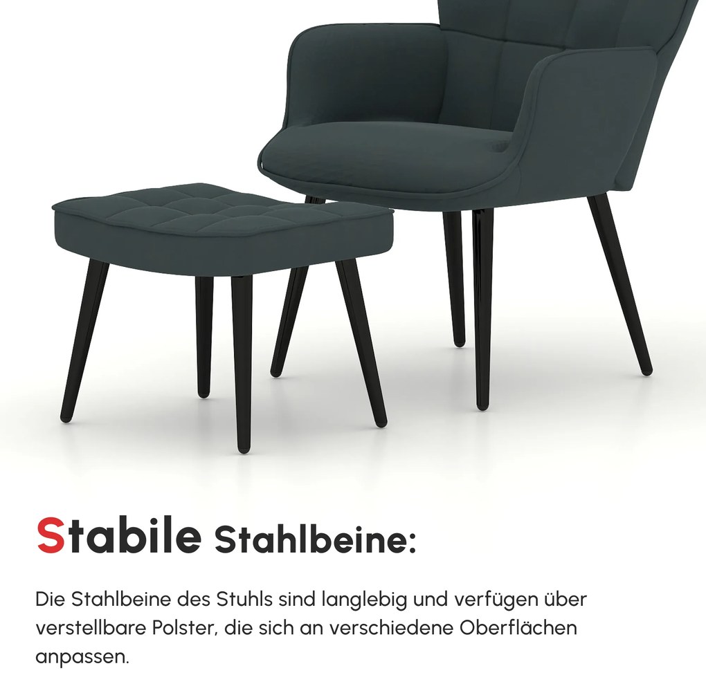 HOMCOM Πολυθρόνα Relax με Οθωμανικό, Σετ 2 τεμαχίων, Γκρι