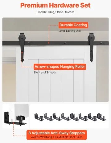 VEVOR Sliding Barn Door with Hardware Kit 762 x 2134mm MDF Panel PVC Surface