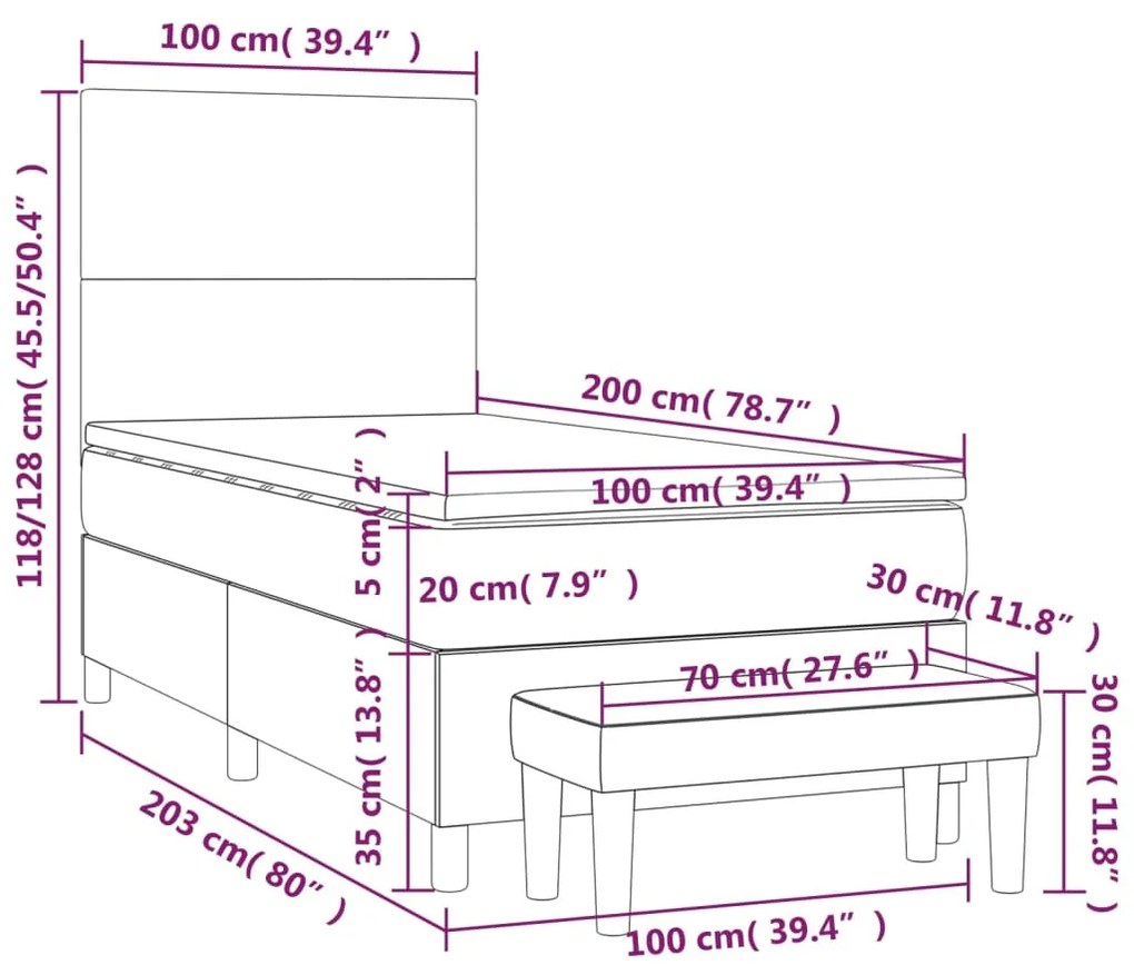 Κρεβάτι Boxspring με Στρώμα Ανοιχτό Γκρι 100x200 εκ. Υφασμάτινο - Γκρι