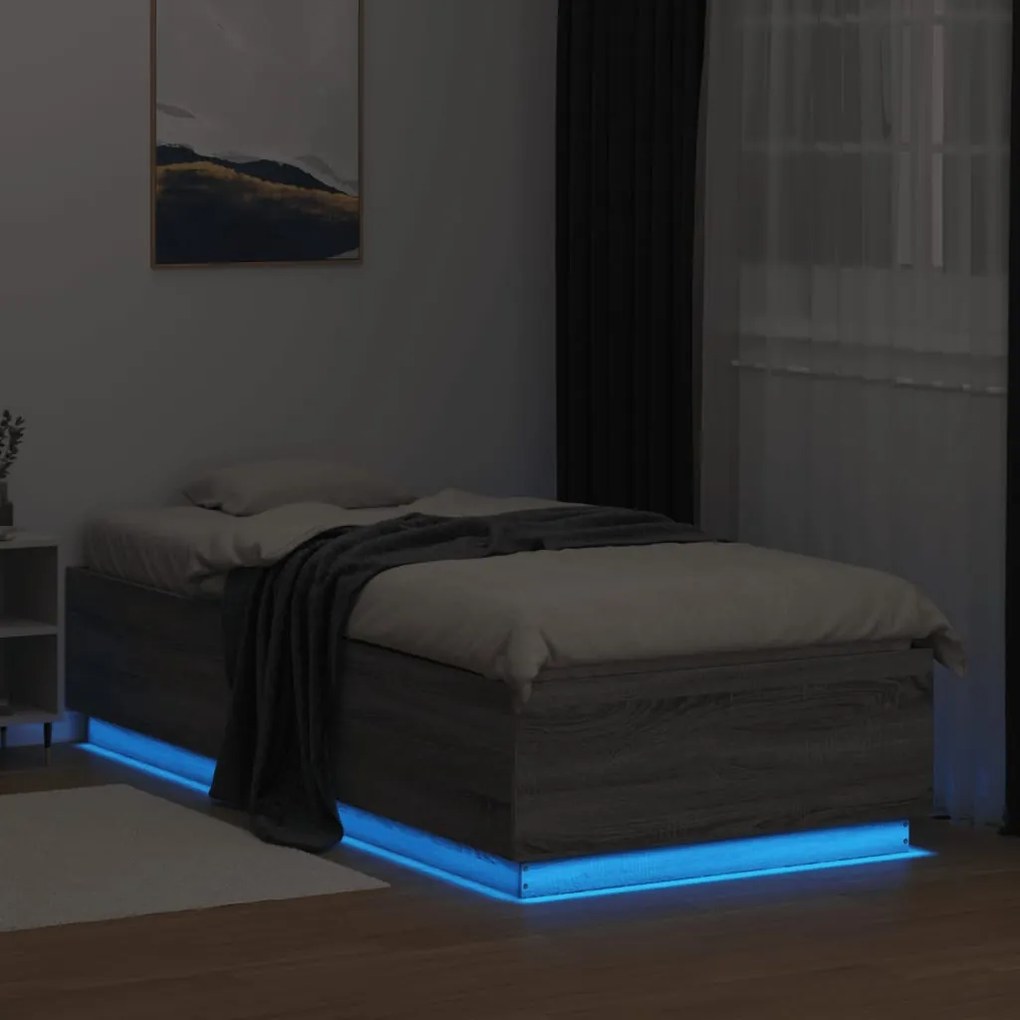 vidaXL Πλαίσιο Κρεβατιού με LED Γκρι Sonoma 90x200 εκ. Επεξεργ. Ξύλο