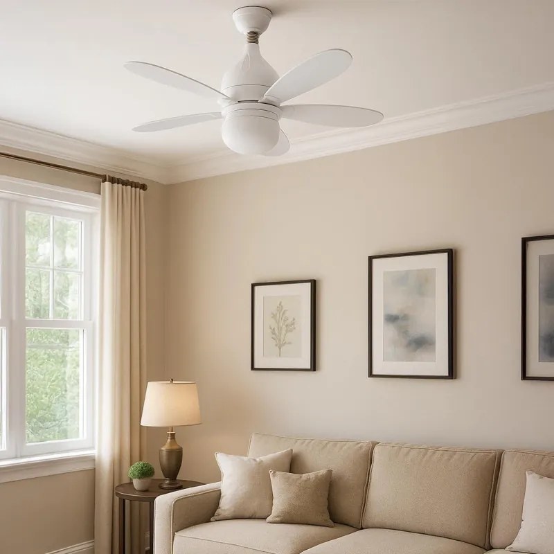 Ανεμιστήρας οροφής Kumtel KTF-201, 12W, 6500K/3500K, E27, LED, 3 λειτουργίες, 4 ταχύτητες, Τηλεχειριστήριο, Λευκό