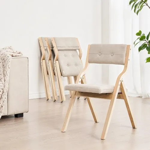 VEVOR Wooden Folding Chairs with Padded Cushion and Wooden Frame Beige Set of 4