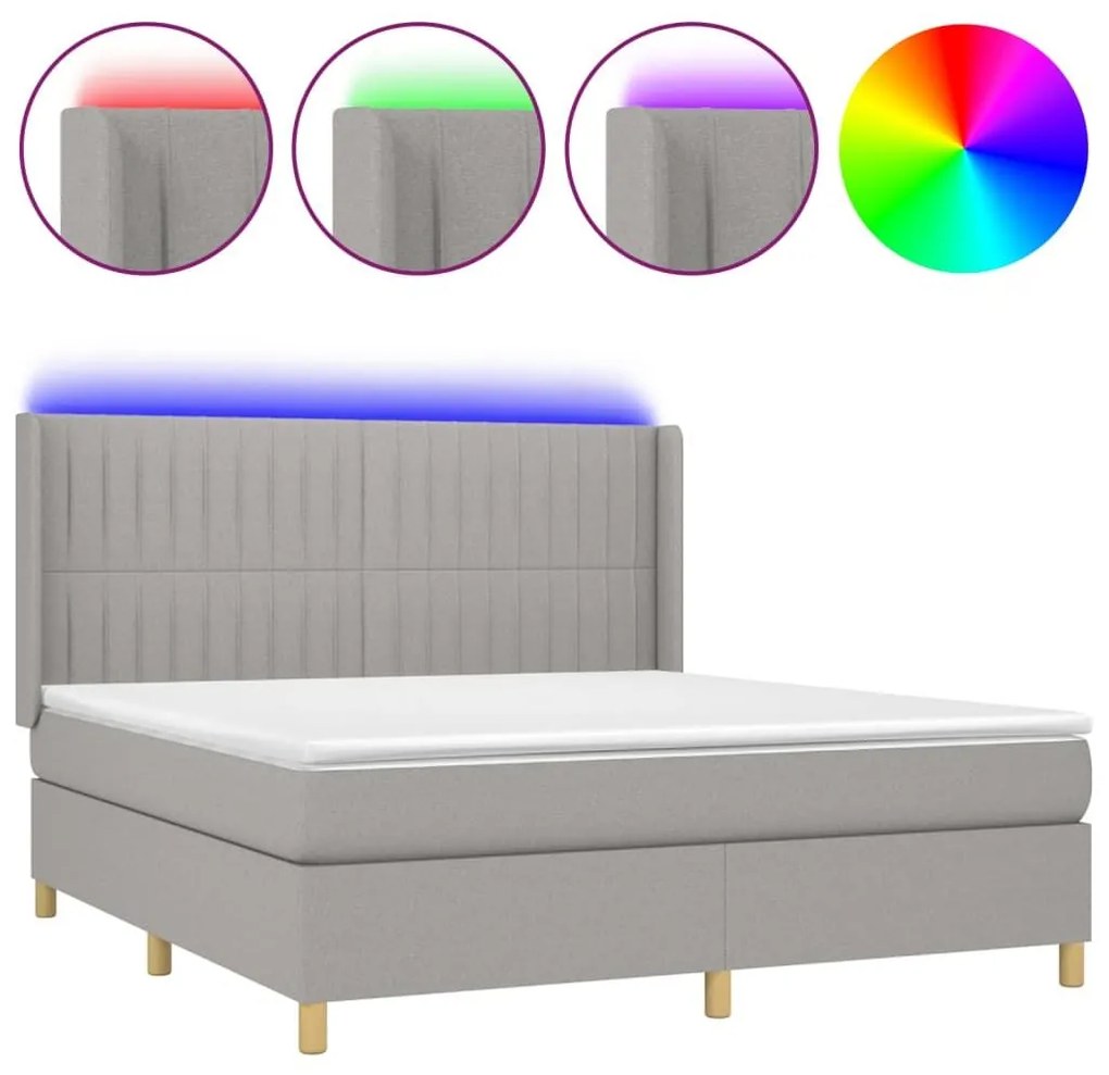 Κρεβάτι Boxspring με Στρώμα &amp; LED Αν.Γκρι 160x200εκ. Υφασμάτινο - Γκρι