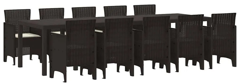 vidaXL Σέτ φαγητού για κήπο με μαξιλάρι 11 pcs Καφέ και Κρέμα Ρατάν