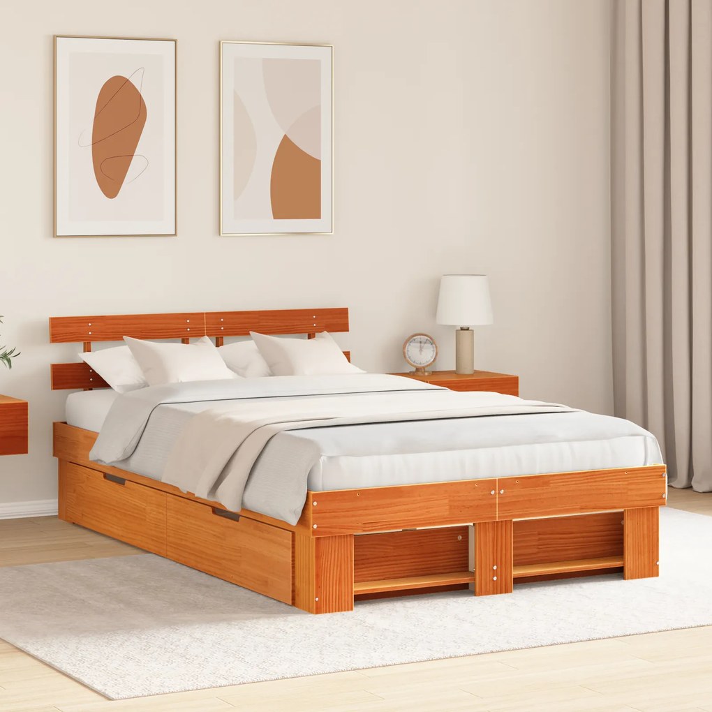 vidaXL Σκελετός Κρεβατιού Καφέ κεριού 120 x 190 cm Μασίφ ξύλο πεύκου