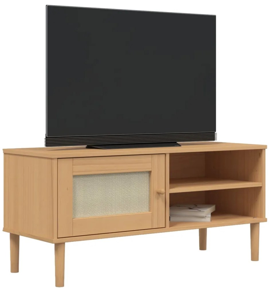vidaXL Έπιπλο Τηλεόρασης SENJA Καφέ / Ρατάν 106x40x49 εκ. Μασίφ Πεύκο