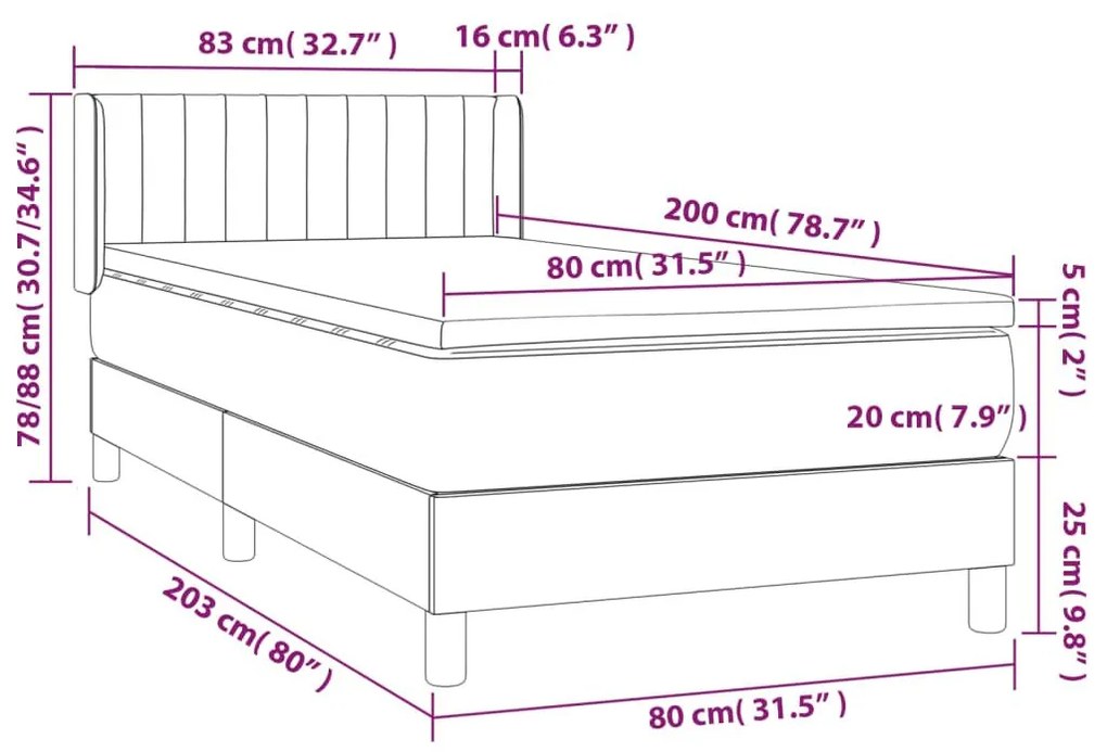 Κρεβάτι Boxspring με Στρώμα Μαύρο 80 x 200 εκ. Υφασμάτινο - Μαύρο