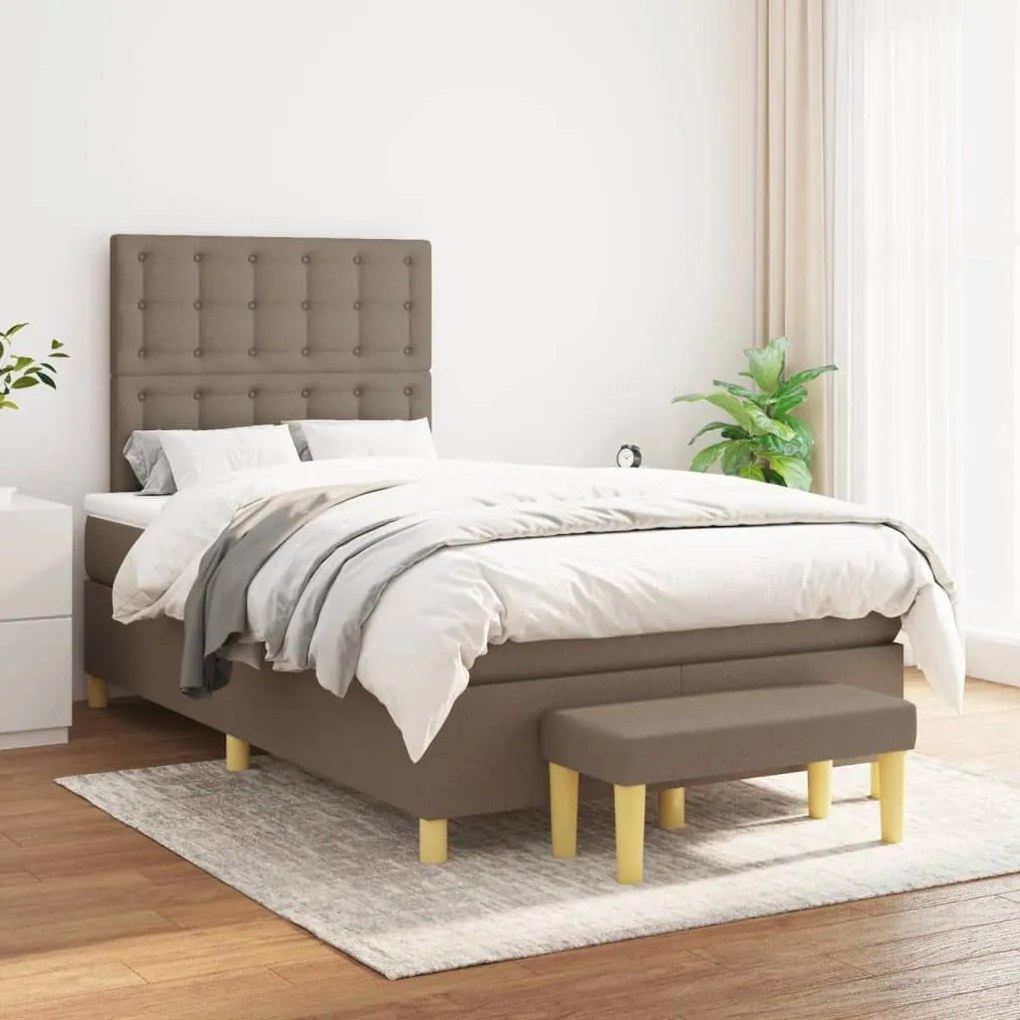 Κρεβάτι Boxspring με Στρώμα Taupe 120x190 εκ. Υφασμάτινο - Μπεζ-Γκρι