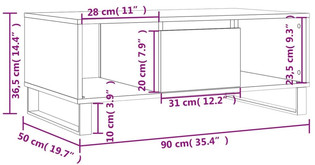 Τραπεζάκι Σαλονιού Καφέ Δρυς 90x50x36,5 εκ. Επεξεργασμ. Ξύλο - Καφέ