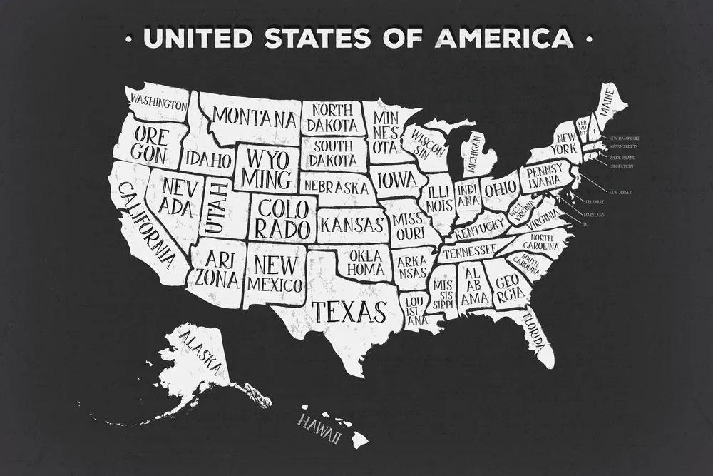 Εικόνα εκπαιδευτικού χάρτη από φελλό των ΗΠΑ σε ασπρόμαυρο - 120x80  smiley