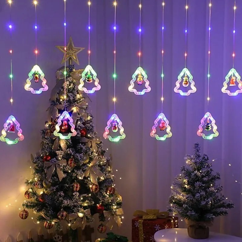 LED Χριστουγεννιάτικα φωτάκια κουρτίνα με φιγούρες RGB 3m 10L - Christmas deco lights curtain RGB