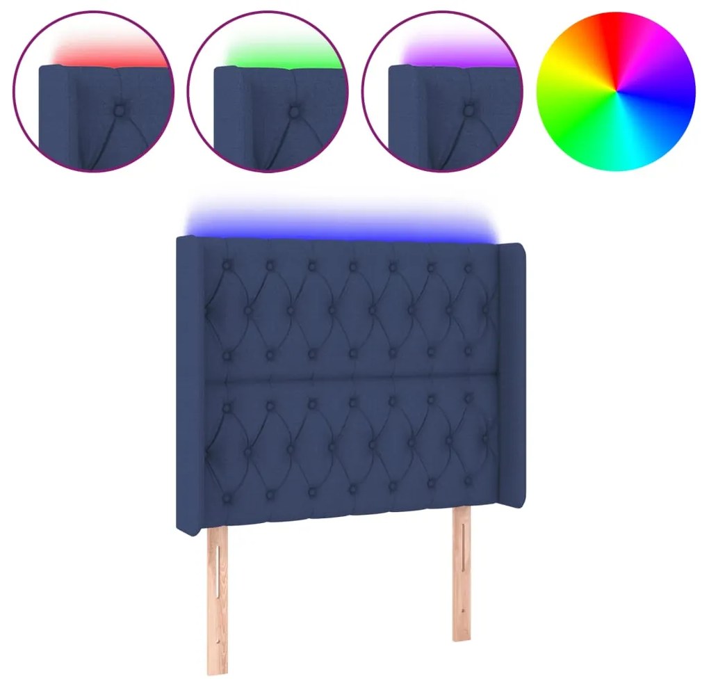 vidaXL Κεφαλάρι Κρεβατιού LED Μπλε 93x16x118/128εκ. Υφασμάτινο