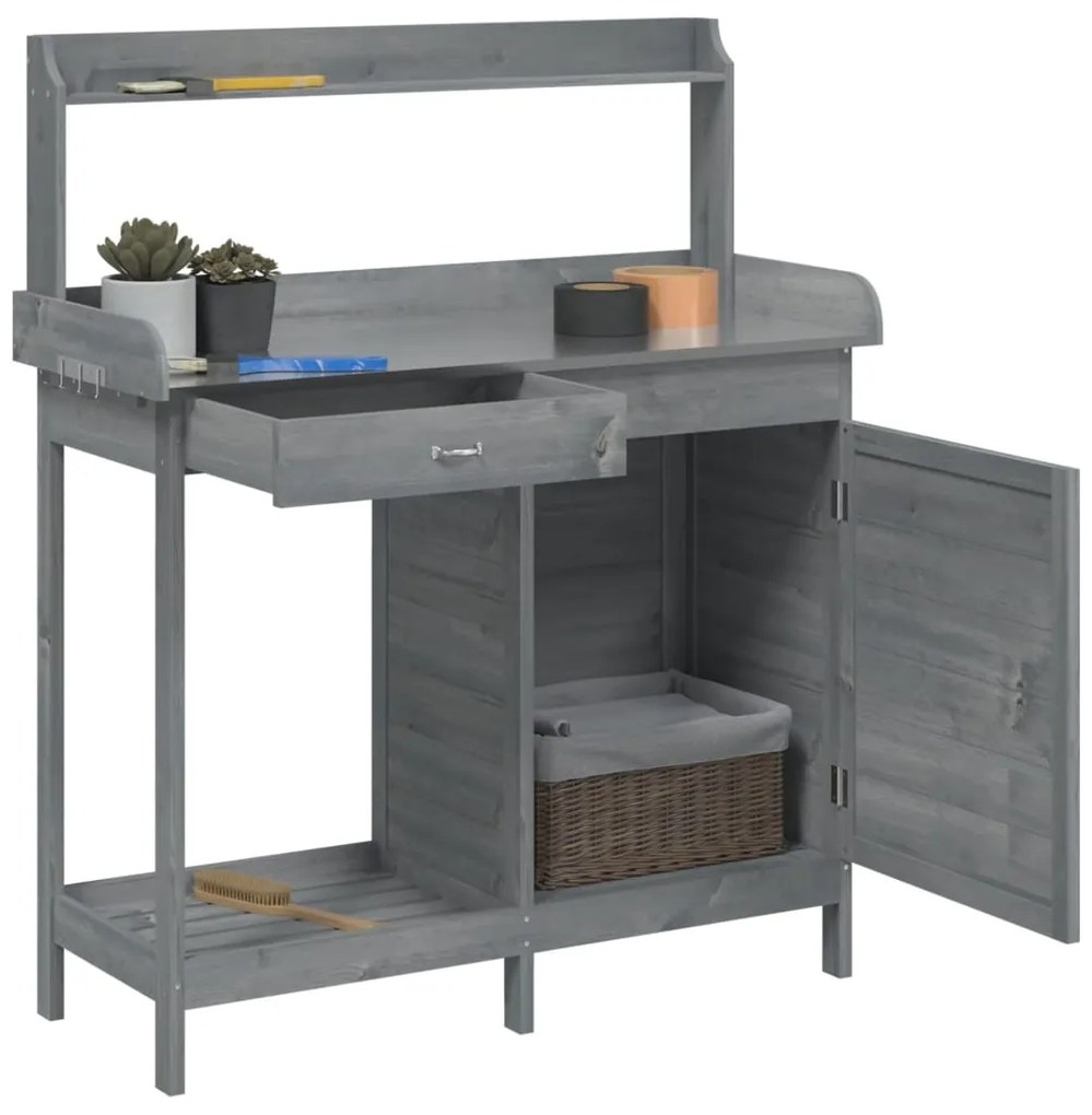 vidaXL Τραπέζι για Γλάστρες+Ντουλάπι Γκρι 110,5x45x124,5εκ Μασίφ Ελάτη