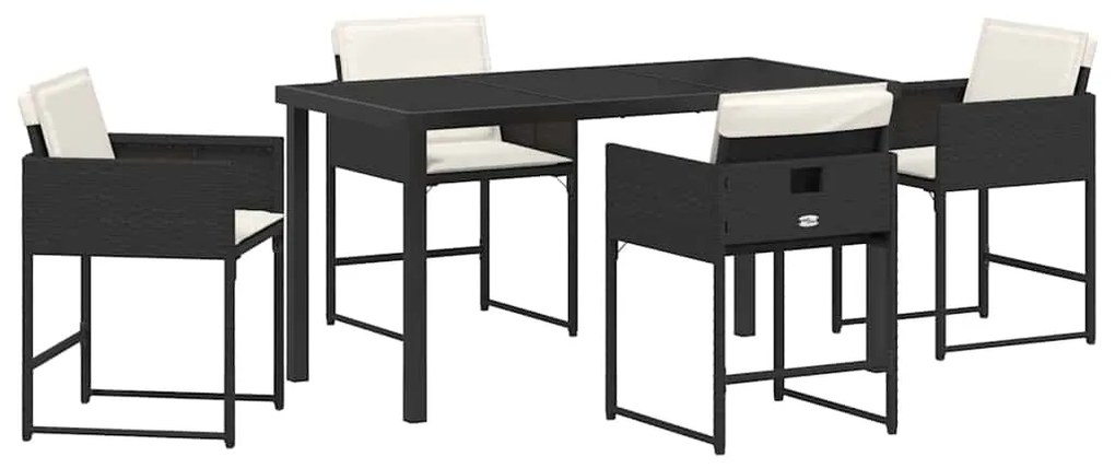 vidaXL Σέτ φαγητού για κήπο με μαξιλάρι 5 pcs Μαύρο συνθετικό ρατάν