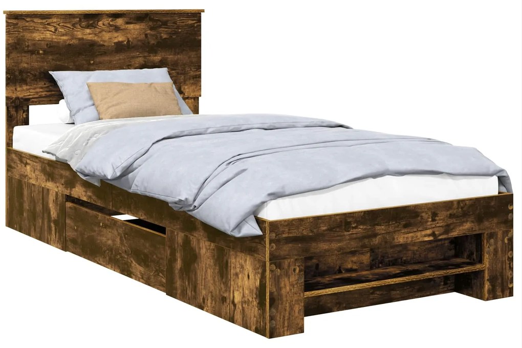 vidaXL Σκελετός Κρεβατιού Καπνιστό Δρύς 100 x 200 μ Επεξεργασμένο ξύλο