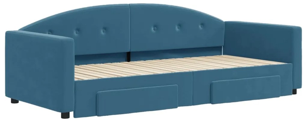 vidaXL Καναπές Κρεβάτι Συρόμενος Μπλε 90x200 εκ. Βελούδινος &amp; Συρτάρια