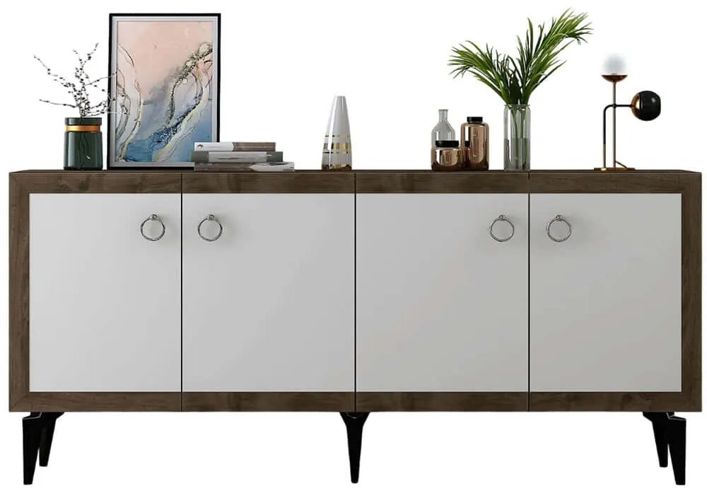 Μπουφές Selen 475OLV2753 150x40x79cm Walnut-White Μοριοσανίδα, Μελαμίνη