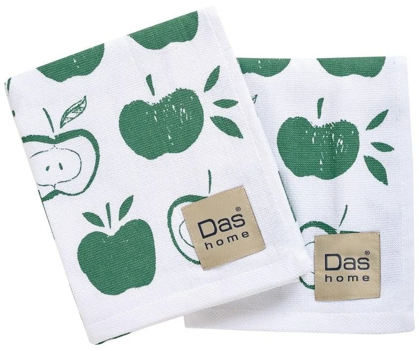 Ποτηρόπανα 0739 (Σετ 2τμχ) White-Green Das Home 40x60cm 100% Βαμβάκι