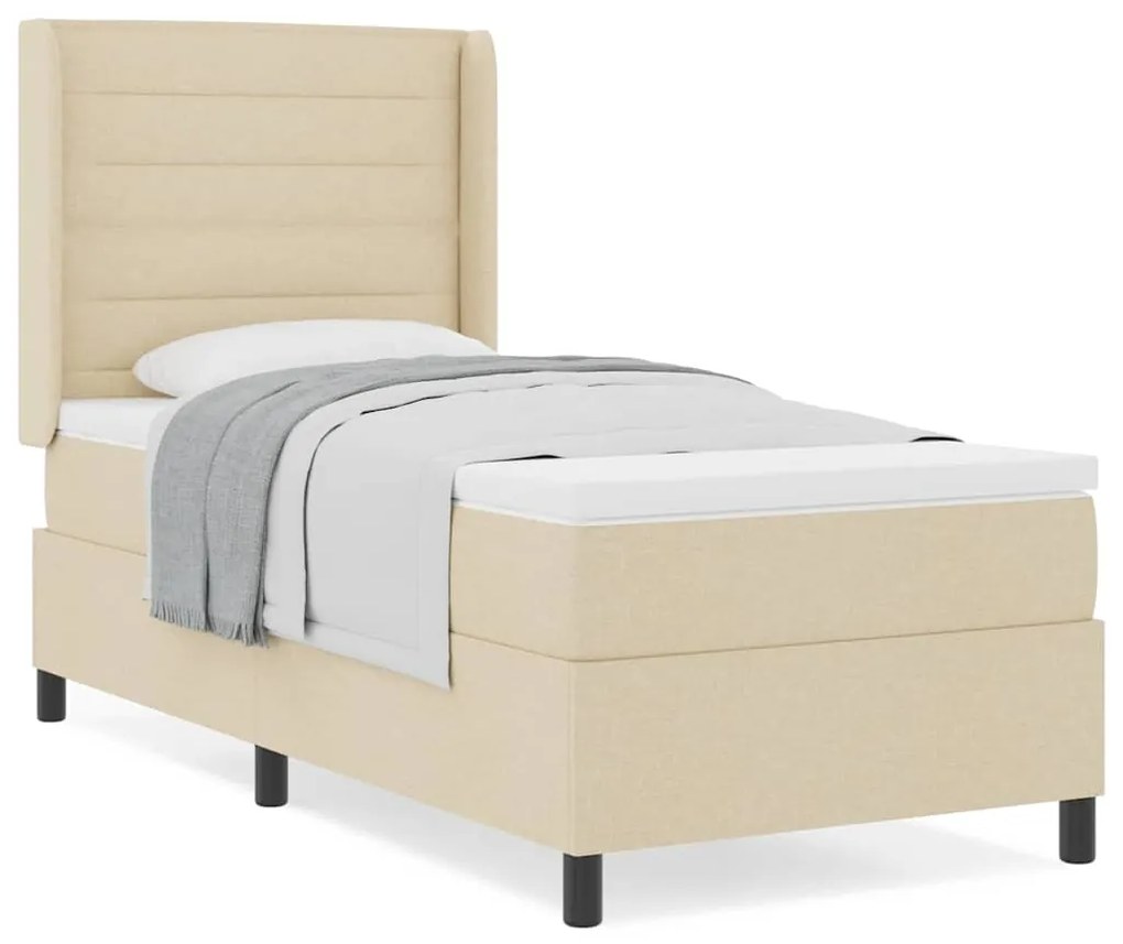 vidaXL Κρεβάτι με ελατήρια με στρώμα Κρεμ 100 x 200 cm ύφασμα
