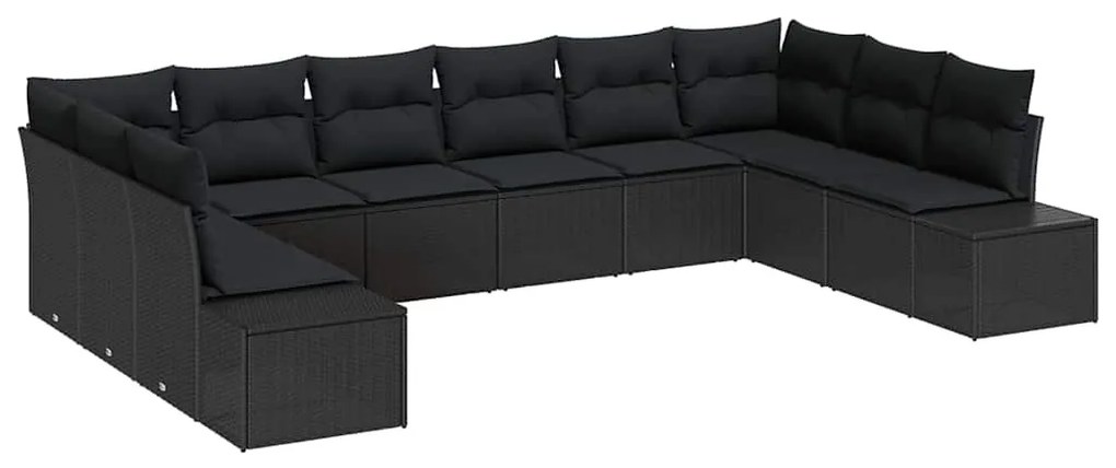 vidaXL Σετ Καναπέ Κήπου με μαξιλάρι 10 pcs Μαύρο Πολυ Ρατάν