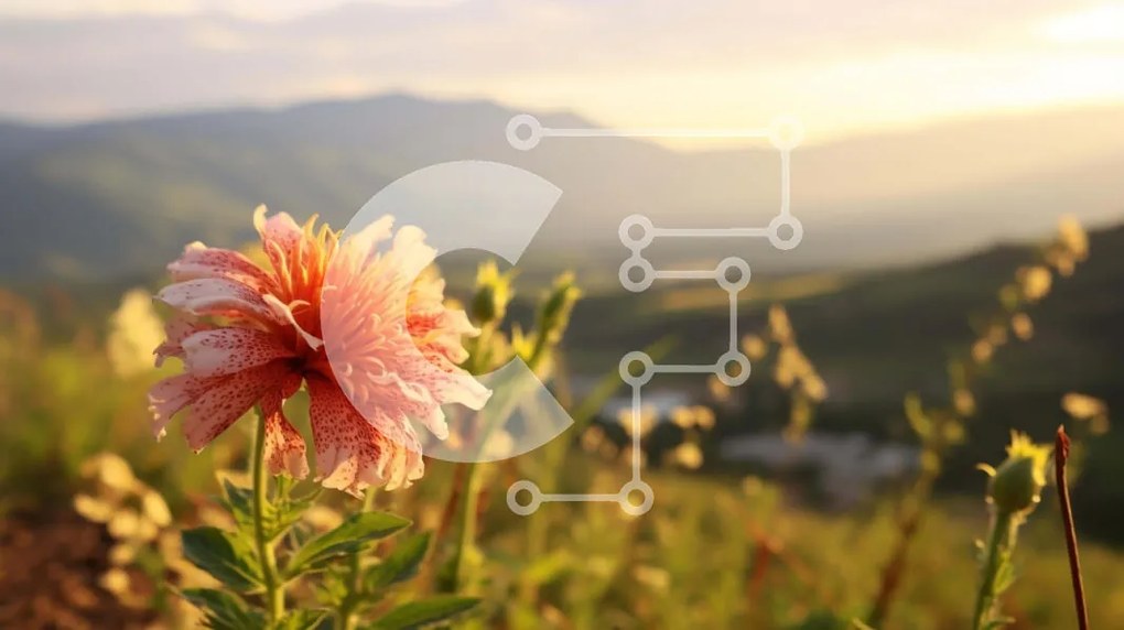 Intra Συλλεκτικό Ξύλινο Παζλ Plywood 4mm - Μονό ροζ λουλούδι στο Λιβάδι με τα βουνά Σε Ξύλινο Κουτί - Διαστάσεις: 10x10 cm – 25 κομμάτια