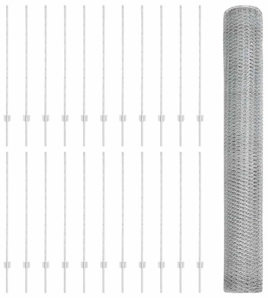 vidaXL Φράχτης με Στήλες. Ασημί 1.2 x 50 m Ατσάλι