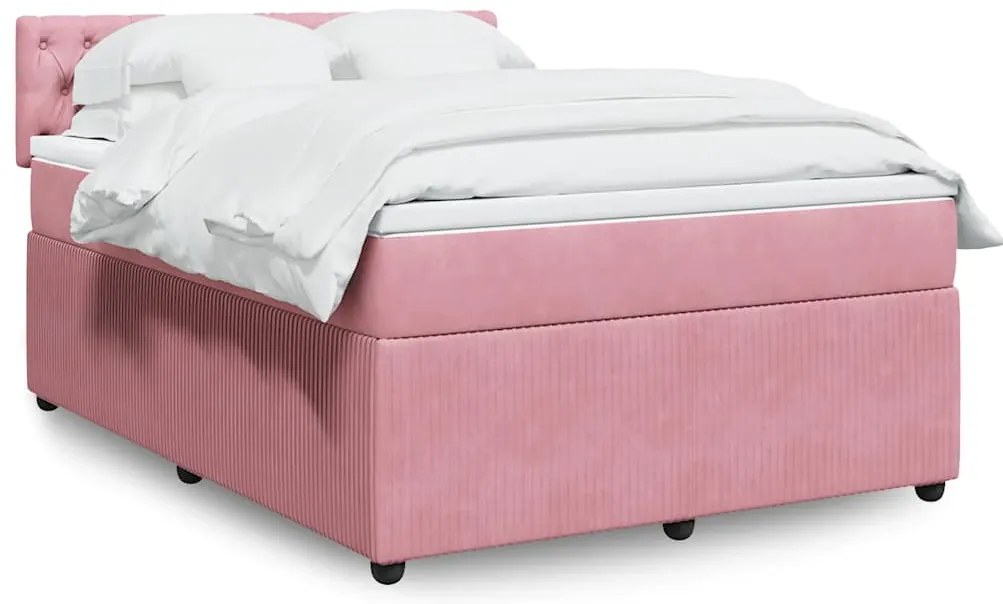 vidaXL Κρεβάτι Boxspring με Στρώμα Ροζ 140x200 εκ. Βελούδινο
